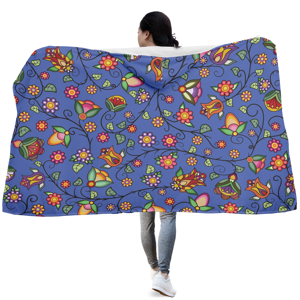 Heartbeat Petals Blue Hooded Blanket