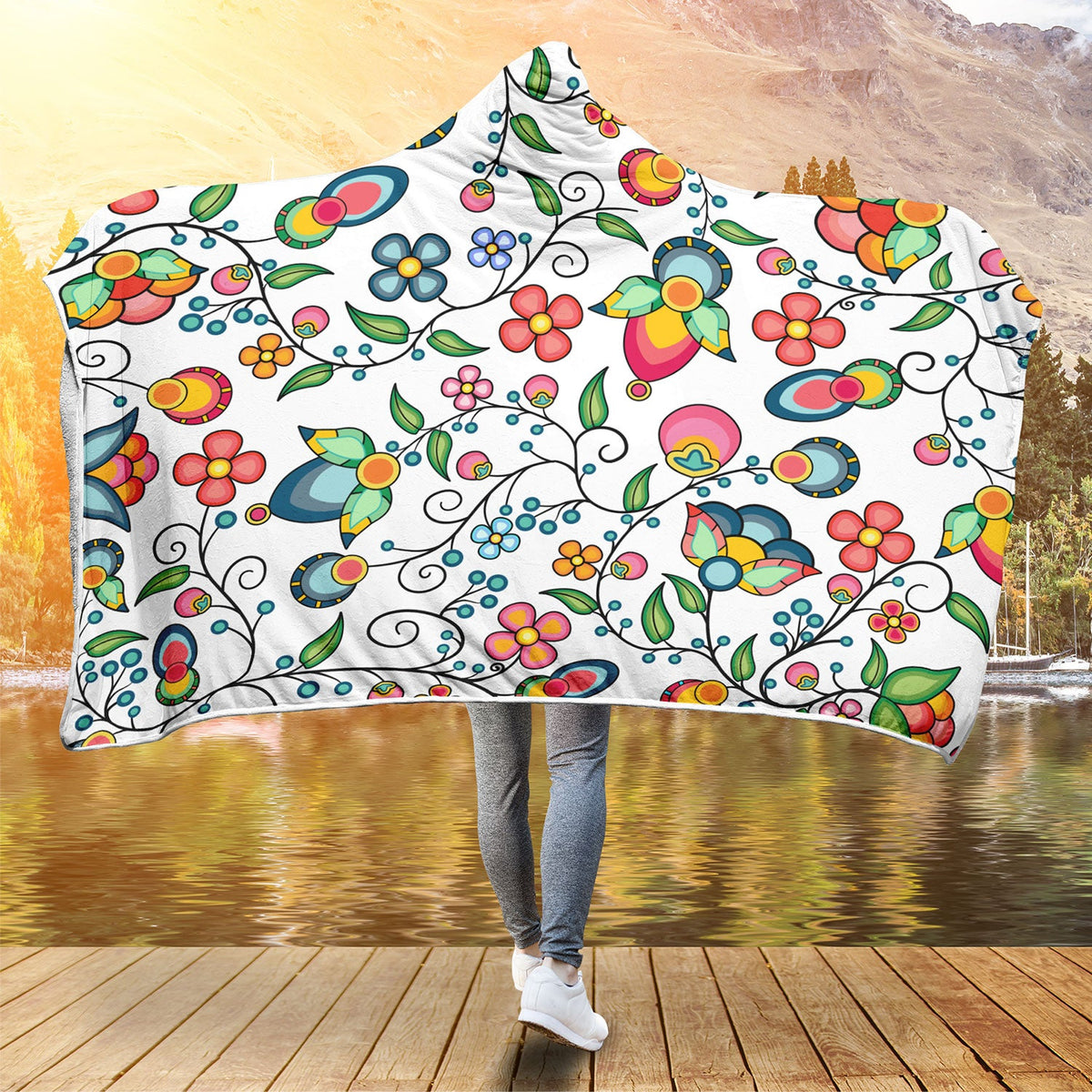 Floral Bounty White Hooded Blanket