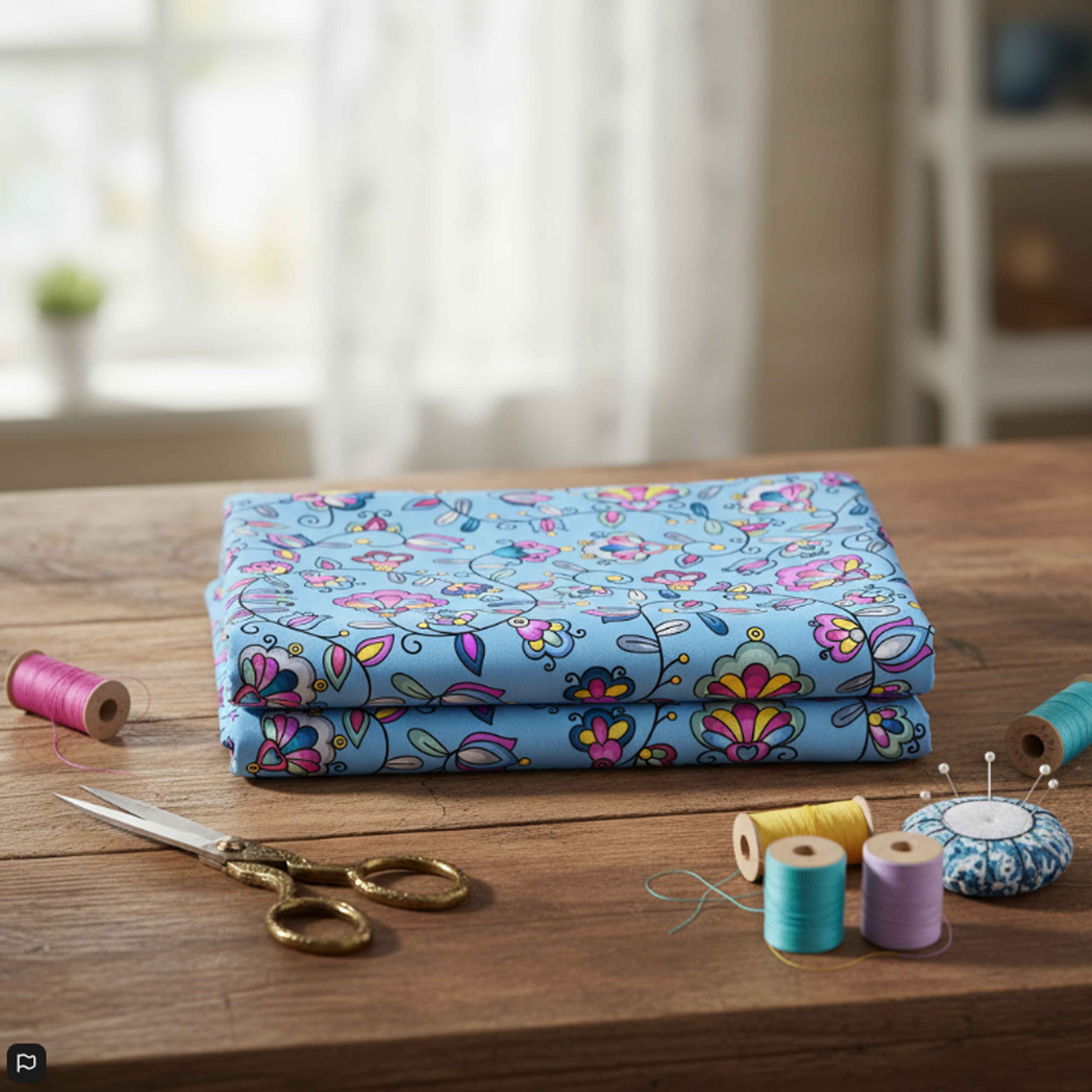 Autumn Bundle Blessing Blue Cotton Poplin