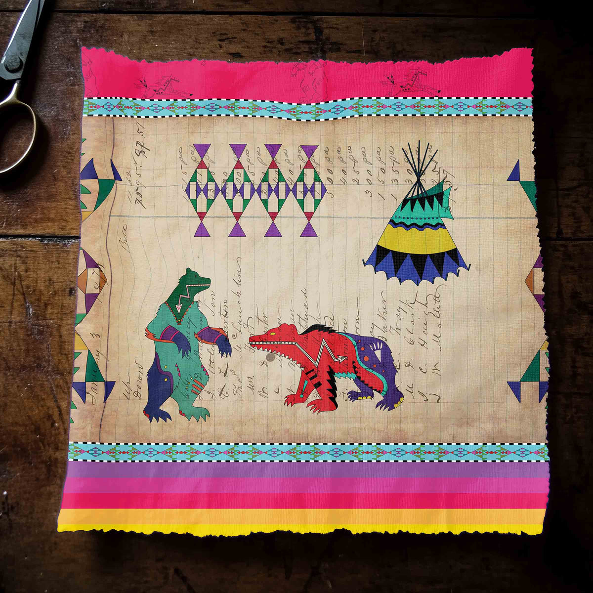 Ledger Bears Berry Cotton Poplin