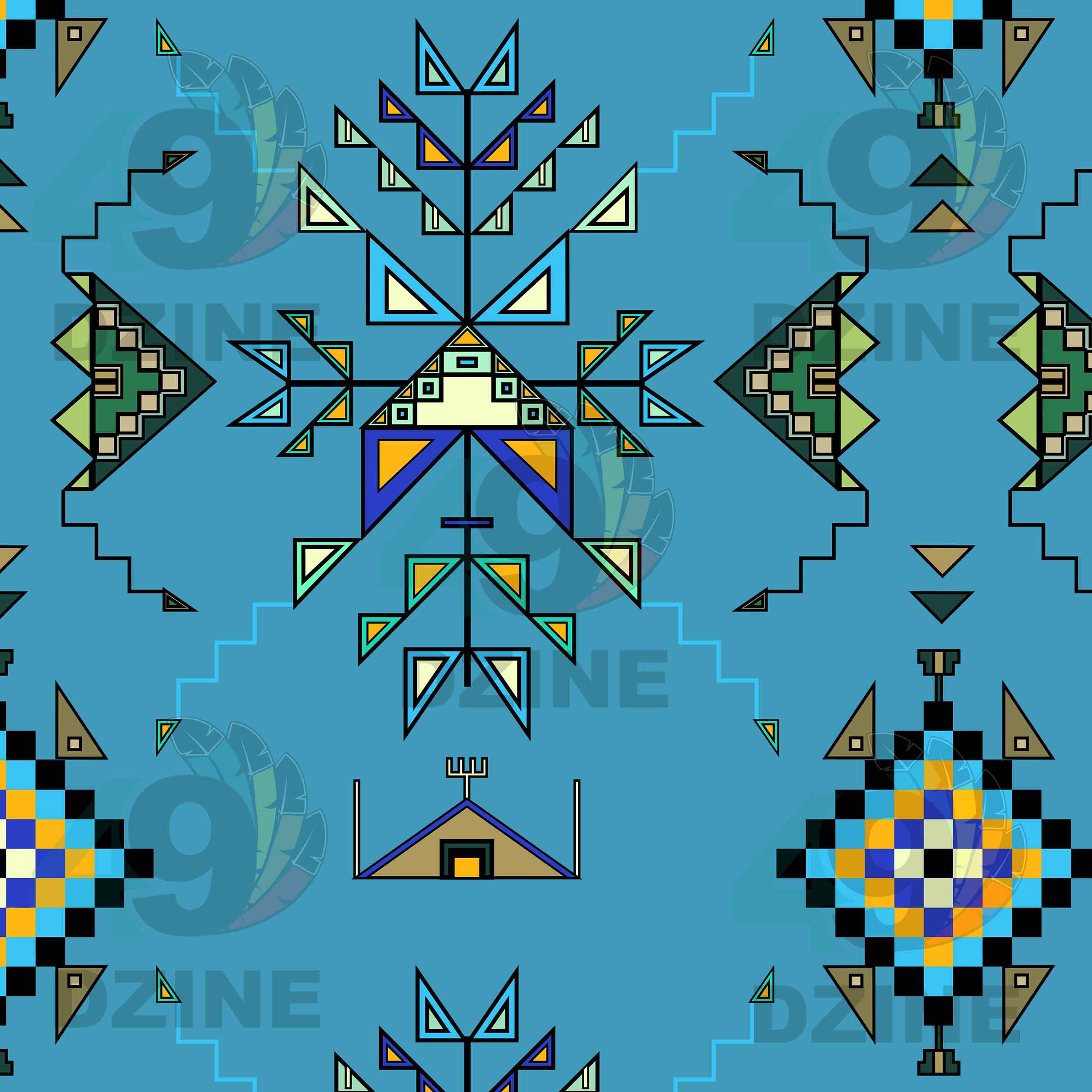 Bear Shield Blue Cotton Poplin