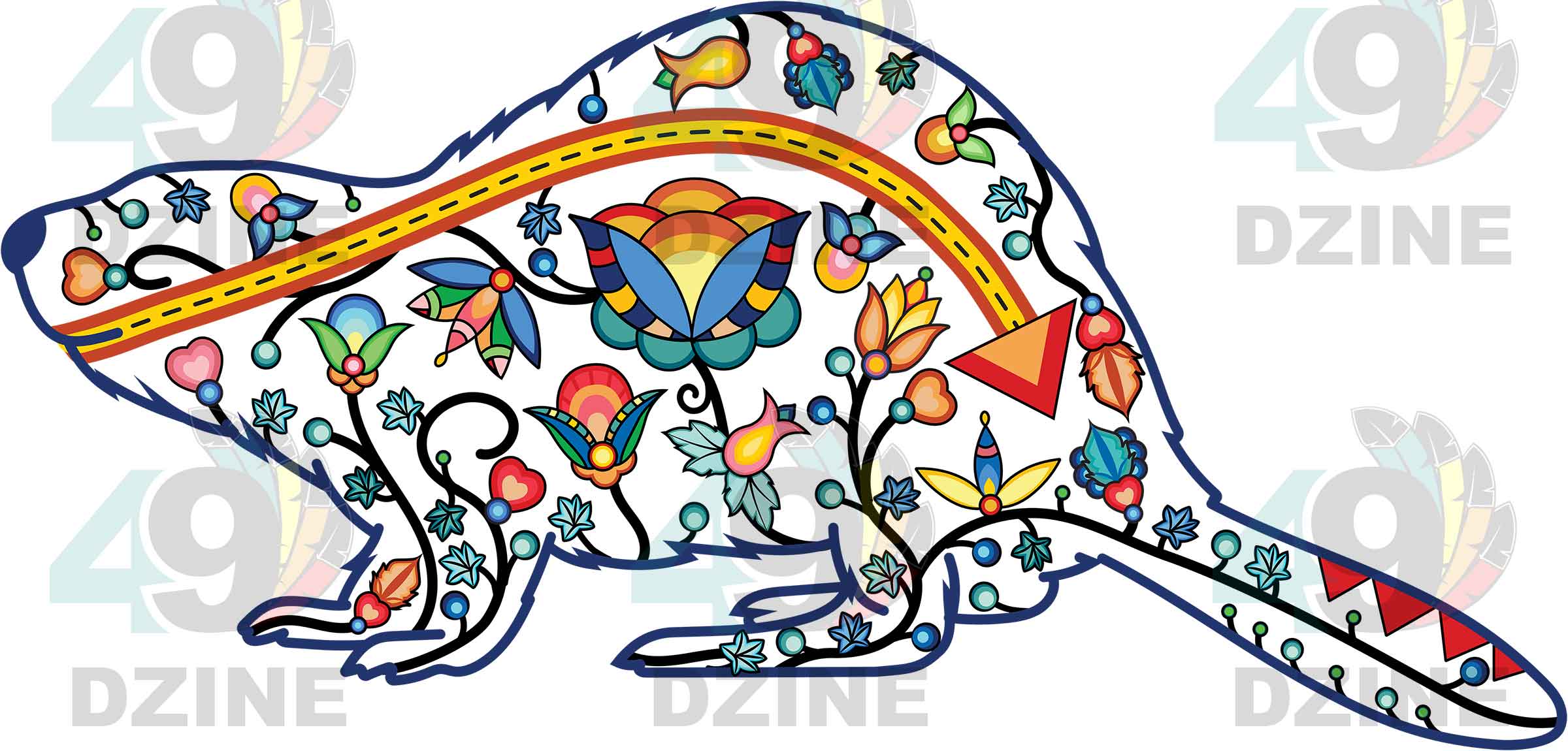 Beaver Floral Animals 01 Various Sizes