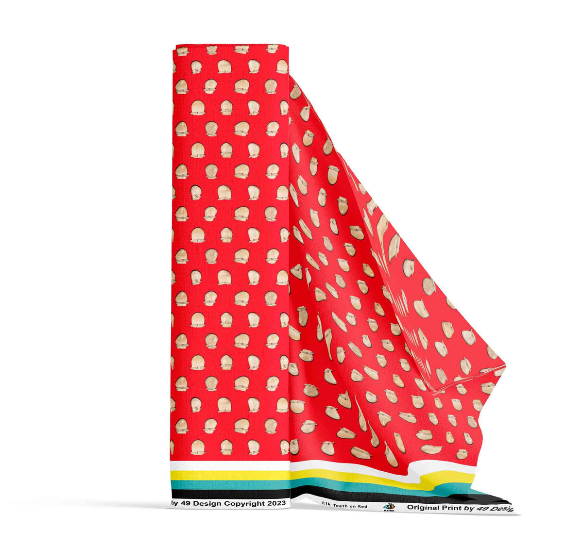 Elk Teeth on Red Cotton Poplin