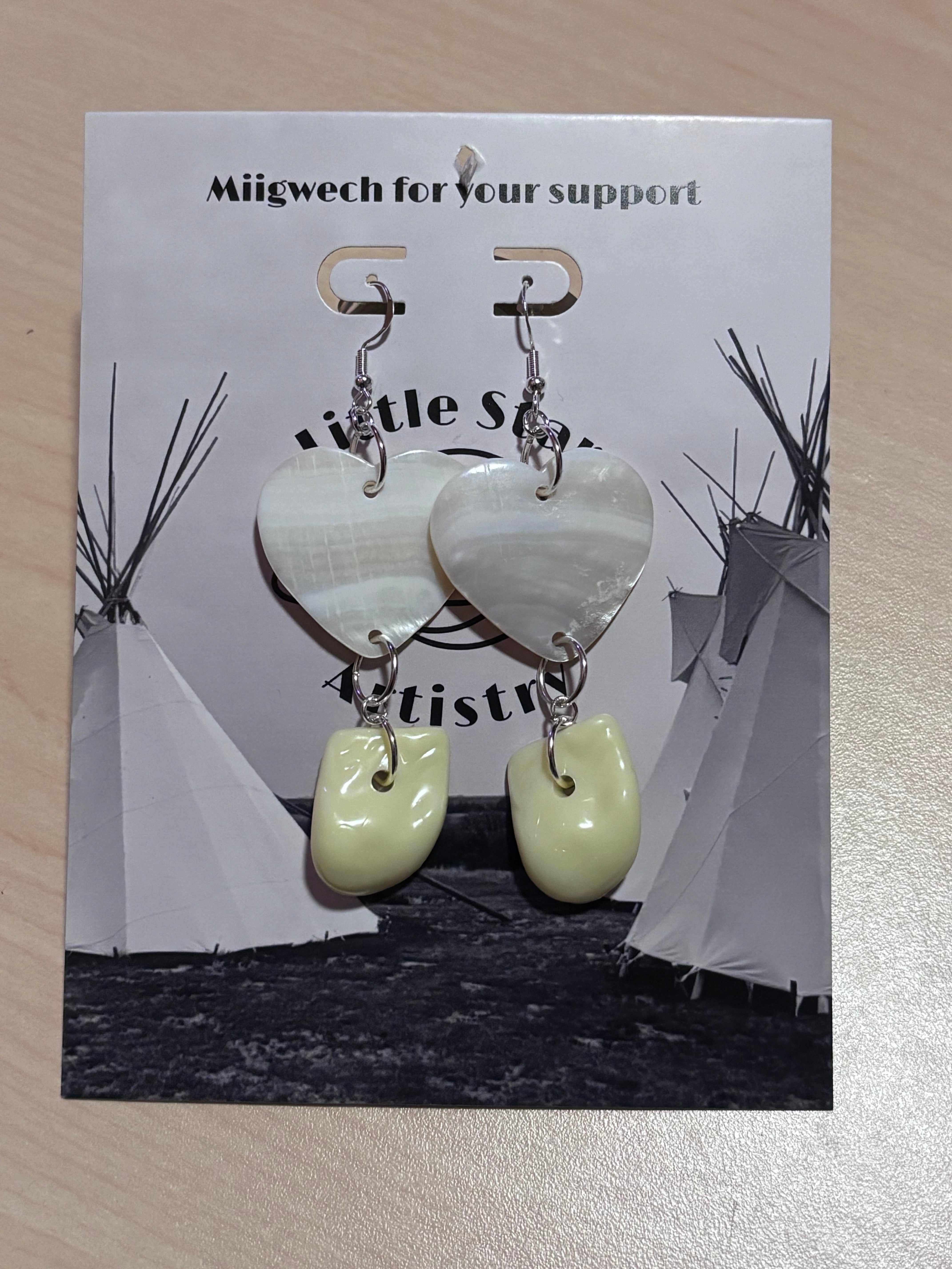 Dorienne Proulx White MOP Faux Elk Tooth Earrings