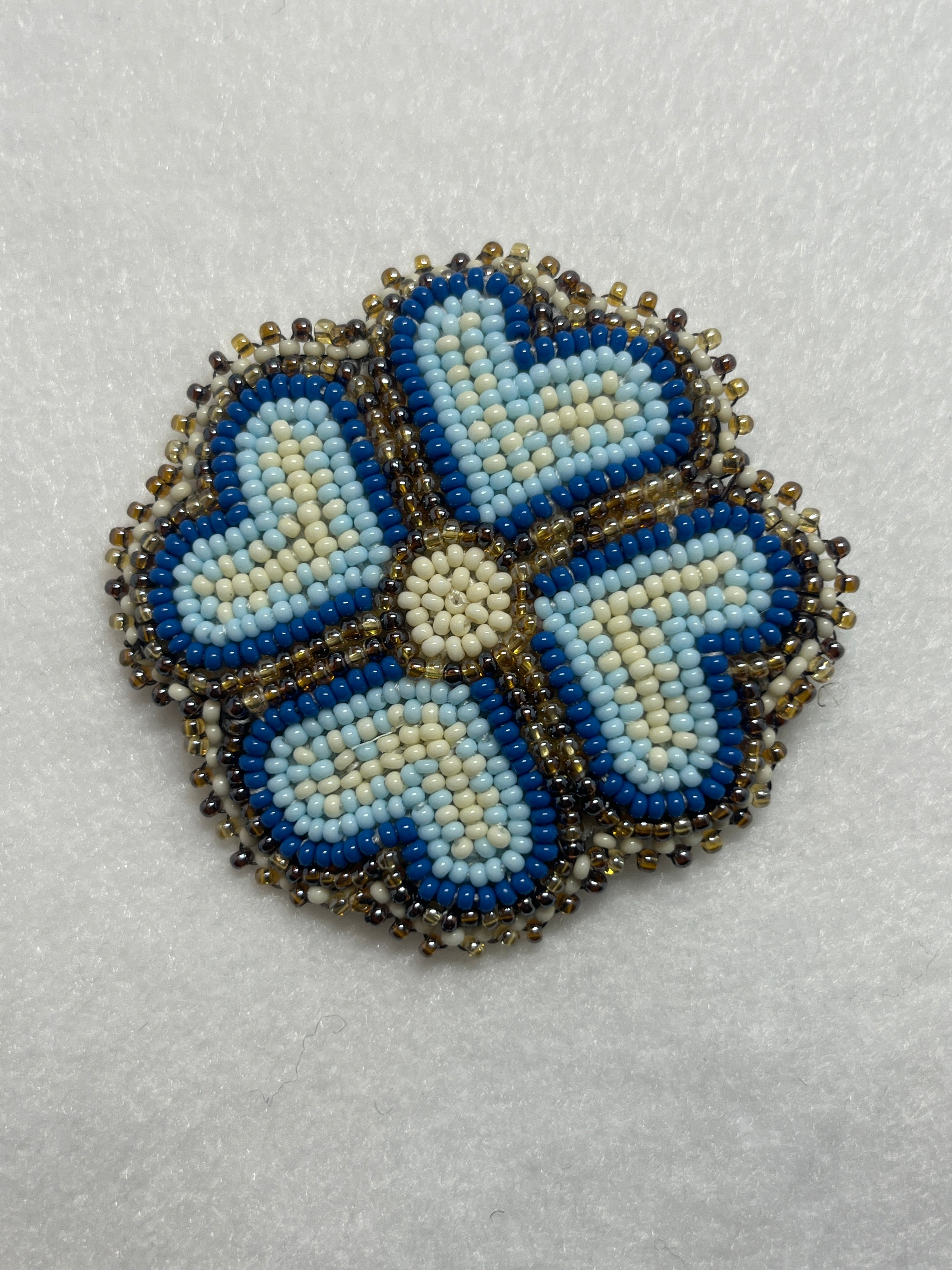 Brandon Swain Novlesky Blue and Gold Flower Pin