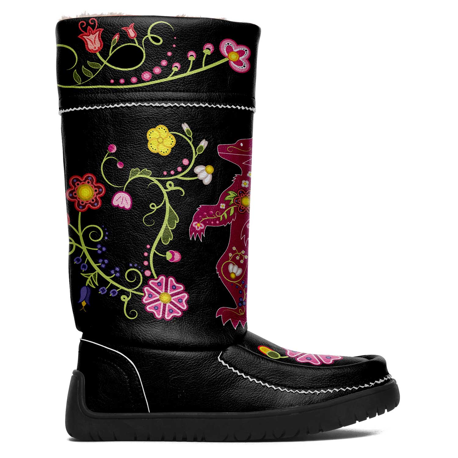 Floral Maskwa Black Real Leather MocLux