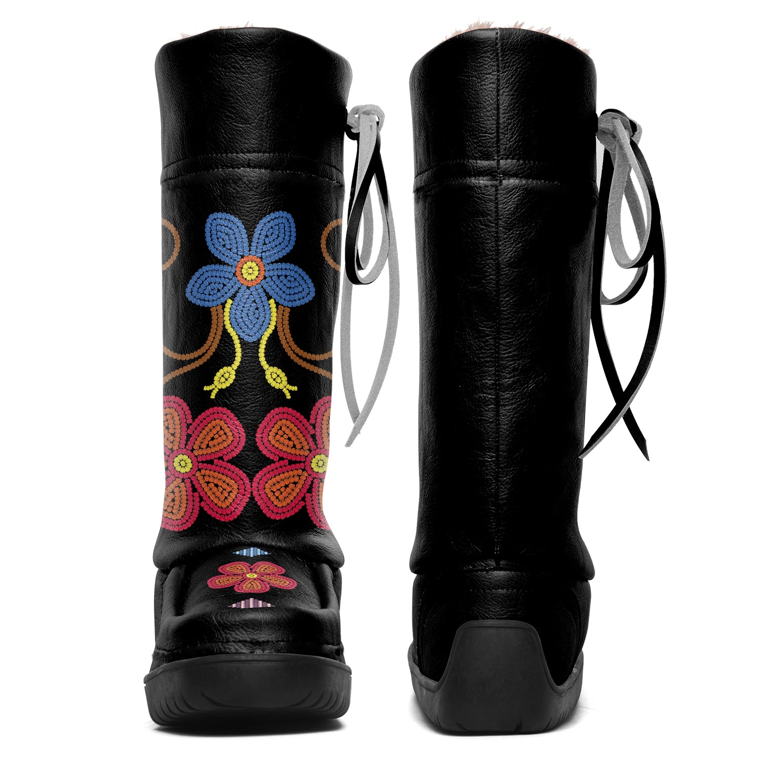 Flower Beadwork People Black Real Leather MocLux