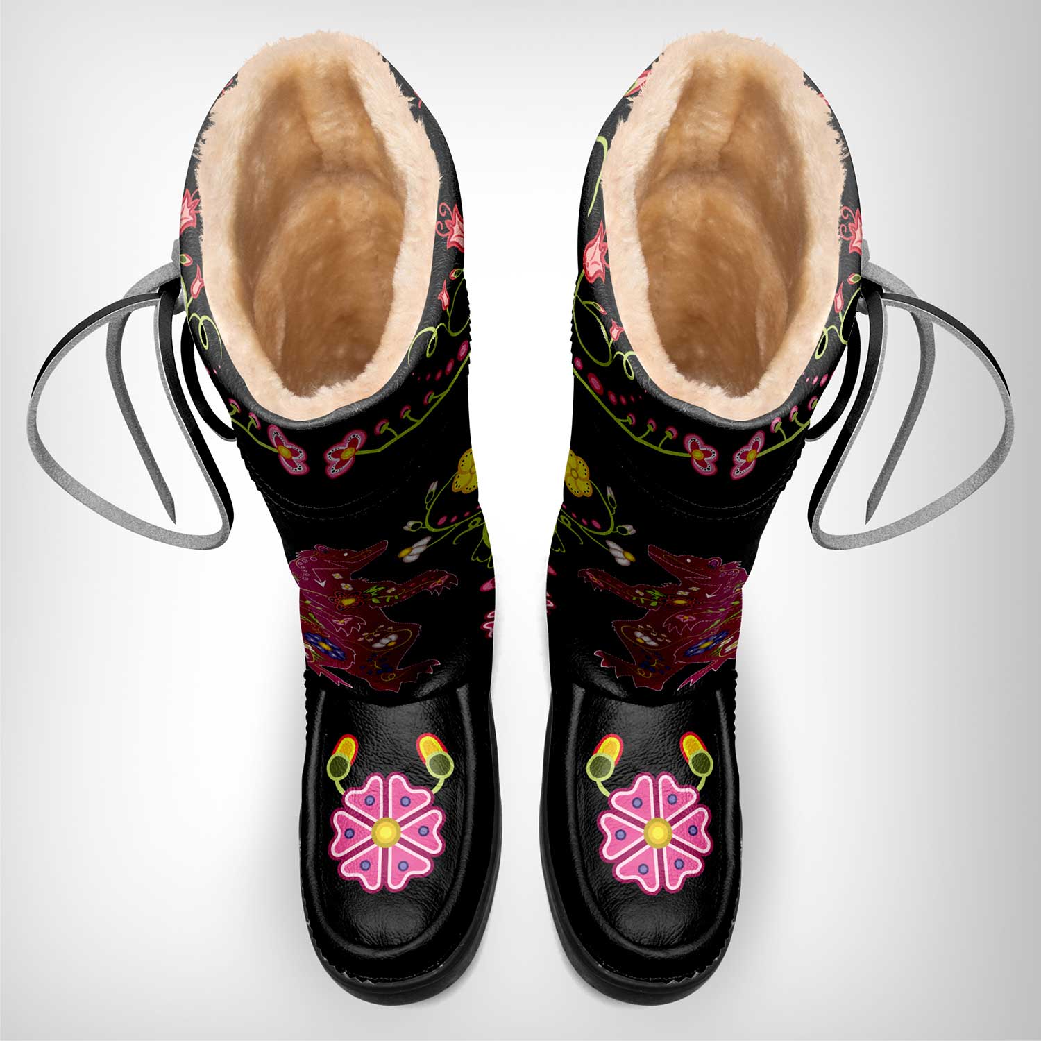 Floral Maskwa Black Real Leather MocLux