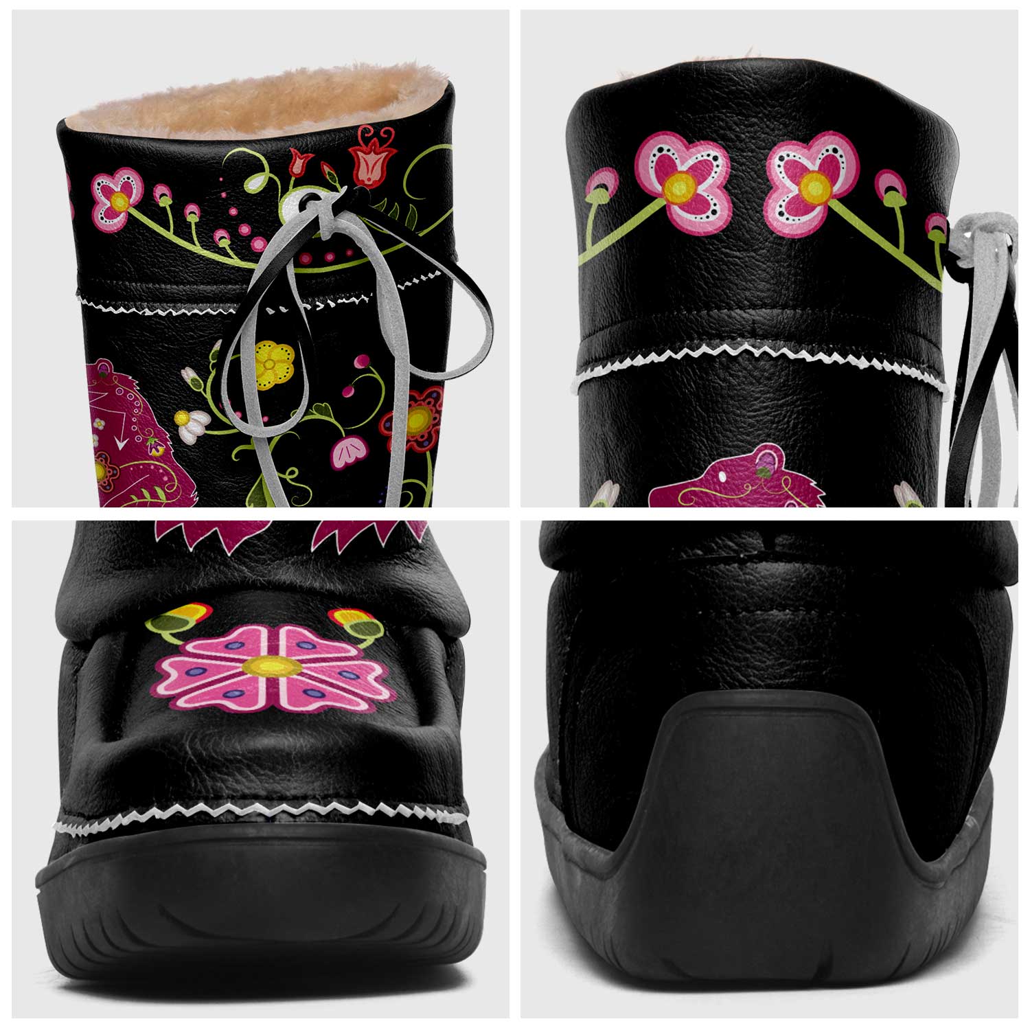 Floral Maskwa Black Real Leather MocLux