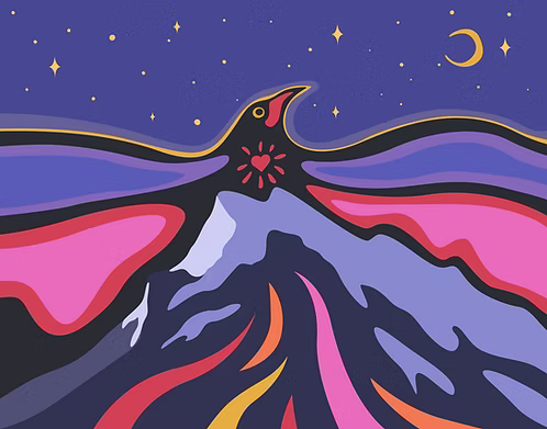 Bada Jean Mt Rundle and the Raven Greeting Card