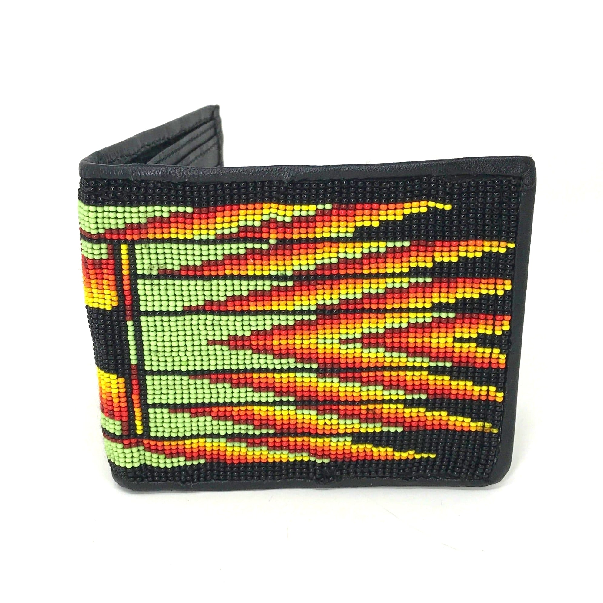 Beaded Wallet - Green and Fire Colours