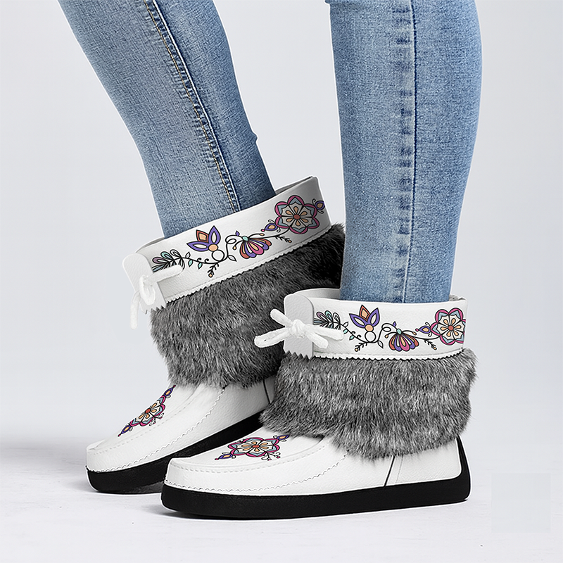 Aurora Petal Glow Leather MocLux Ankle with Fur