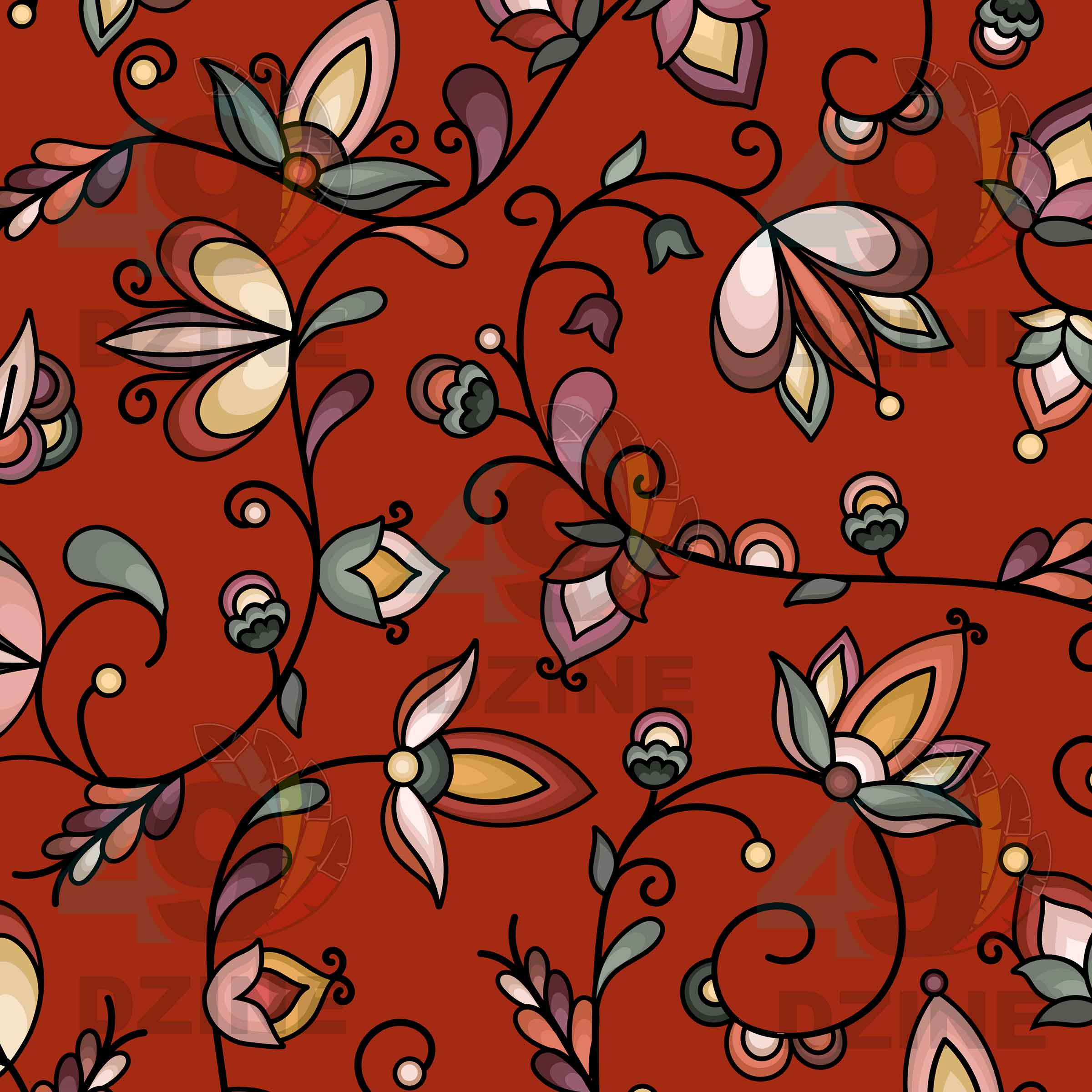 Burnt Sky Petals Red Cotton Poplin