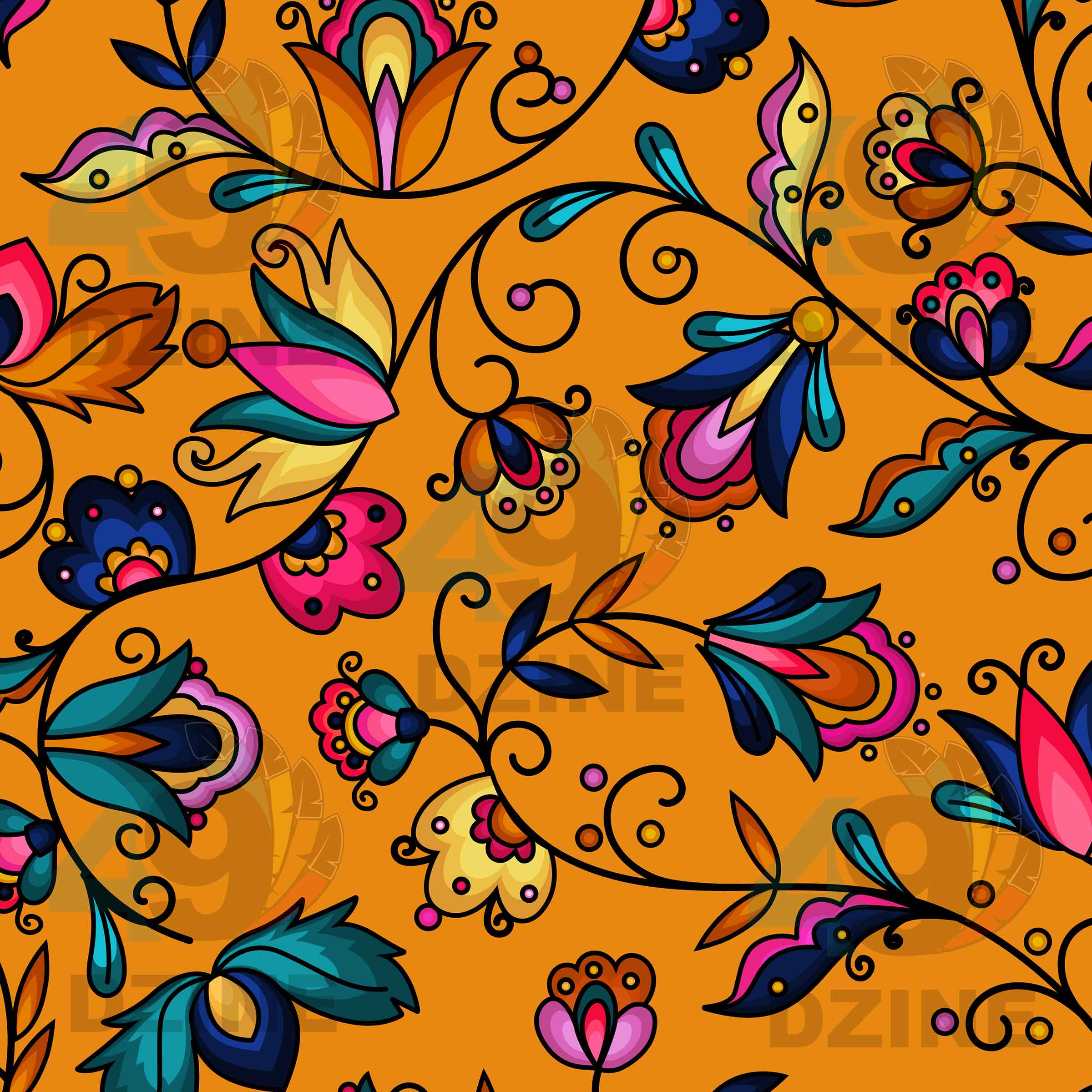 Copper Prairie Petals Orange Cotton Poplin