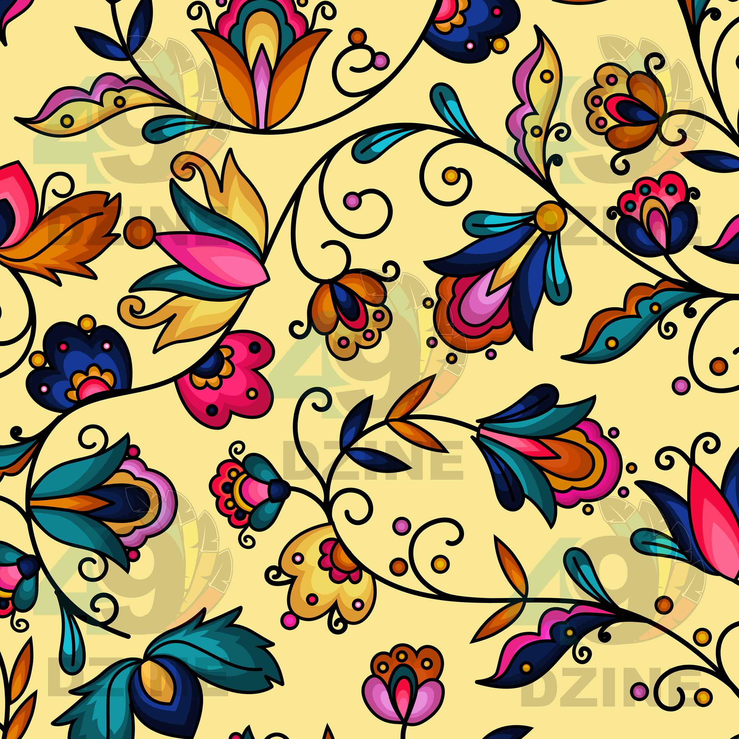 Copper Prairie Petals Yellow Cotton Poplin