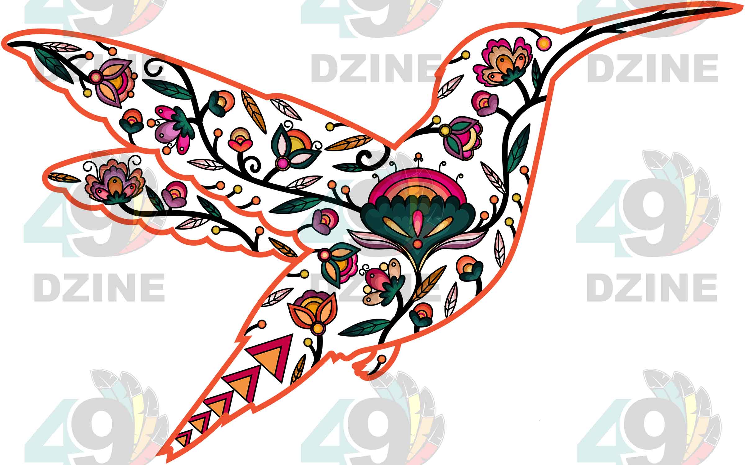 Hummingbird Floral Animals 01 Various Sizes