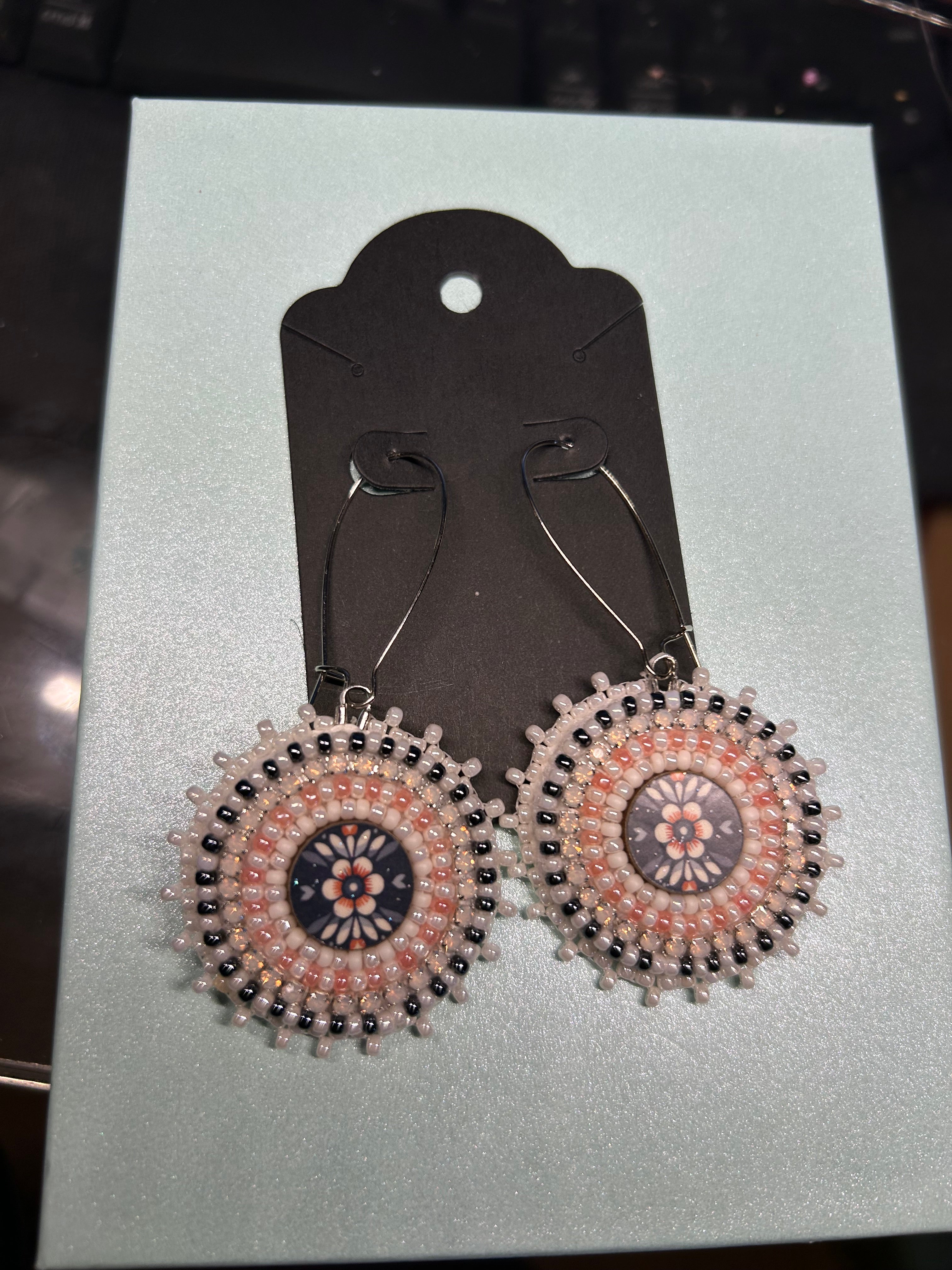 Karin Moen Peach and Navy Floral Earrings