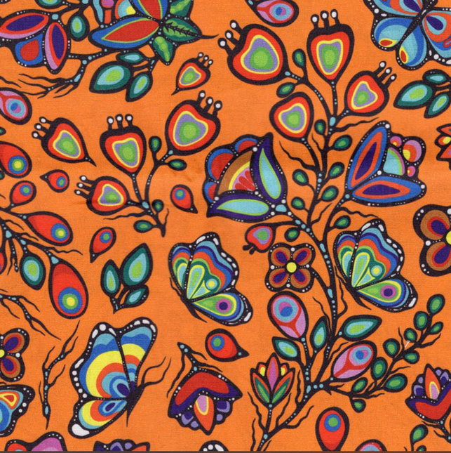 Jackie Traverse Ojibway Florals Cotton Orange 05