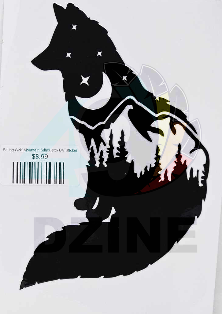 Sitting Wolf Mountain Silhouette UV Sticker