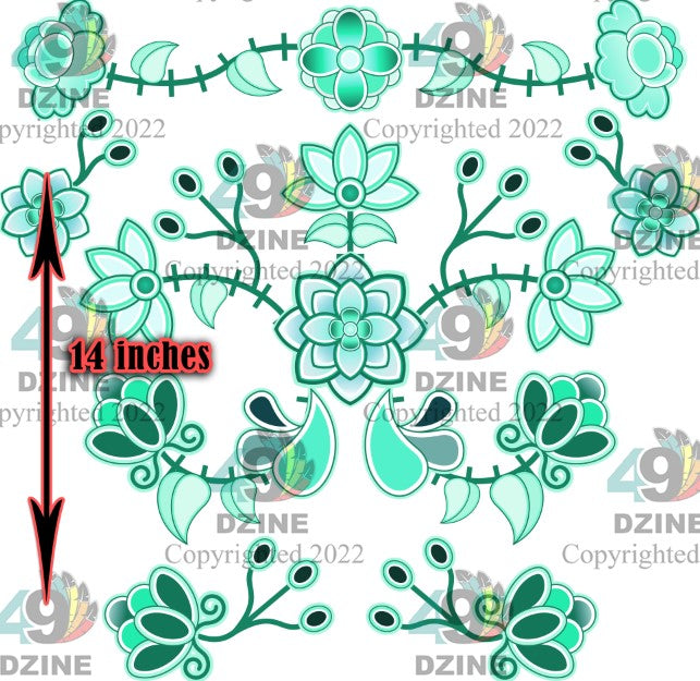 14-inch Floral Transfer - Floral Amour Stitch Crest Aquamarine