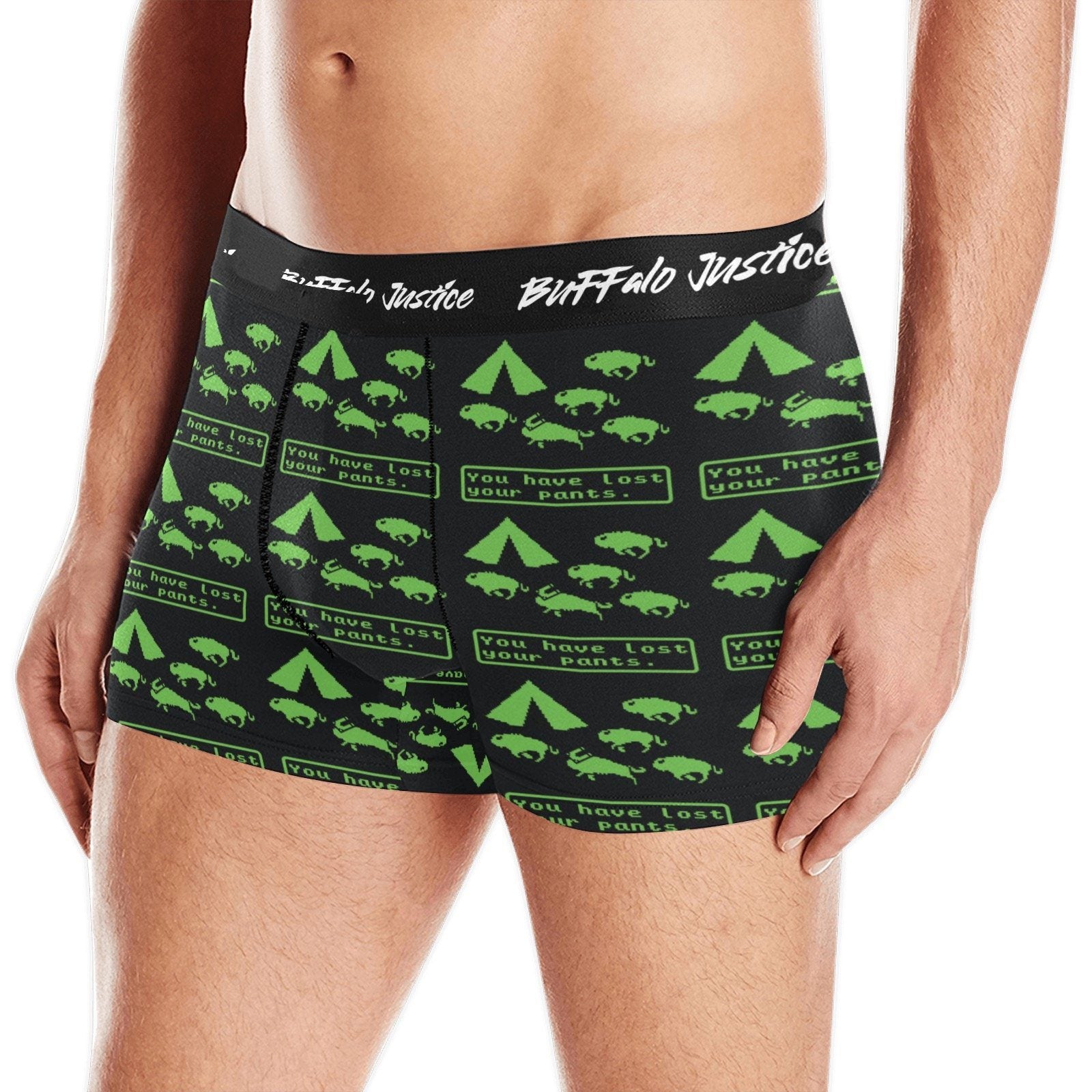 Buffalo Justice Green-Black Men's Boxer Briefs w/ Custom Waistband (Model L10) Men's Briefs-Custom Waistband (Merged Design) e-joyer 