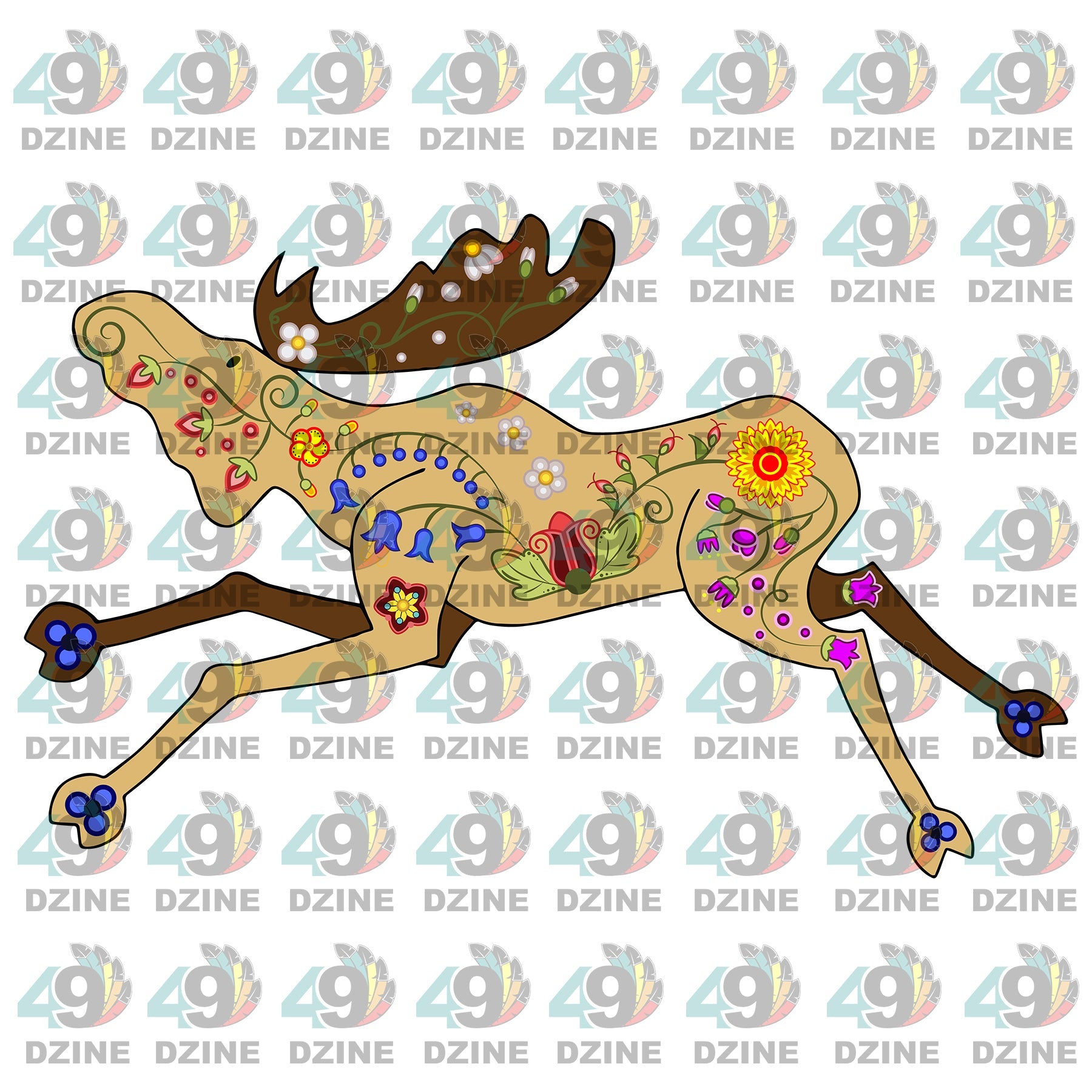 10-inch Floral Moose Transfer